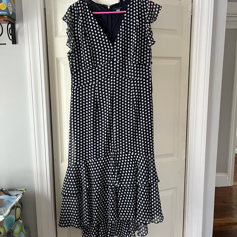 Tommy Hilfiger Navy Blue and White High Low Dress